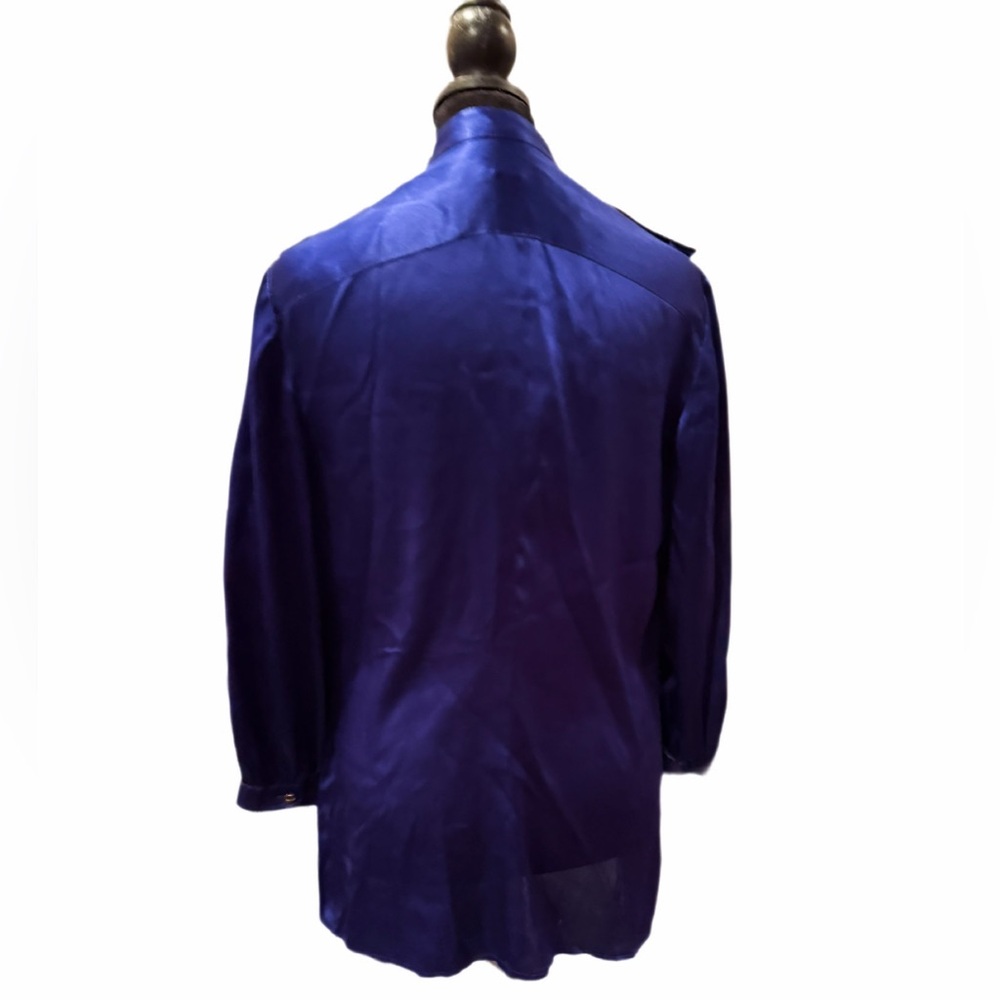 Beautiful Real Silk TRINA TURK royal blue and gold stunning button down top, Sm - Picture 3 of 9